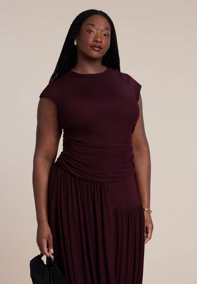 Drape Detail Fitted Mesh Dress image number 1