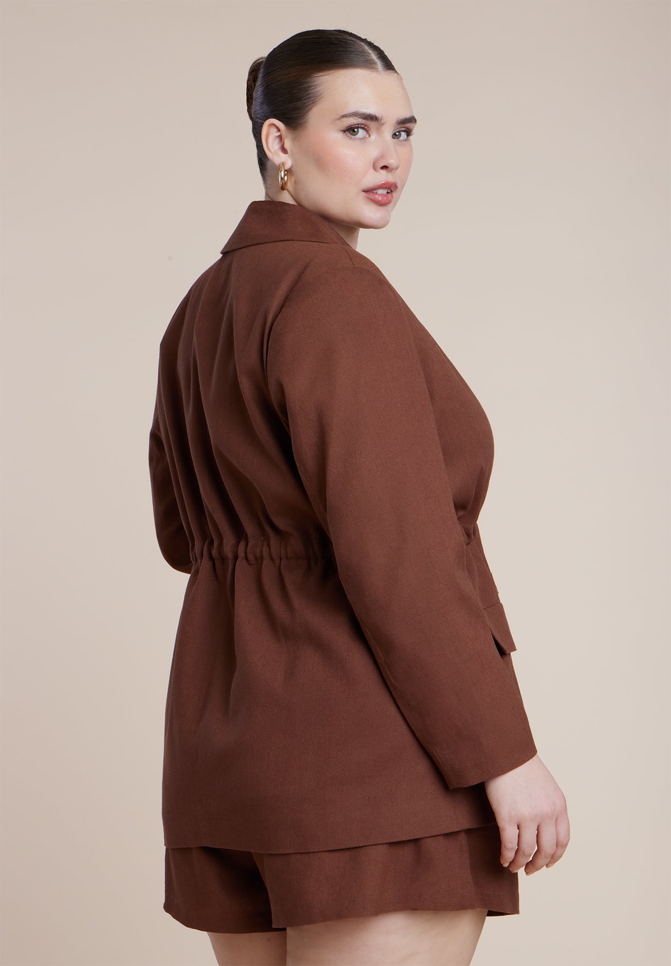 Drawstring Waist Linen Blazer image number 1