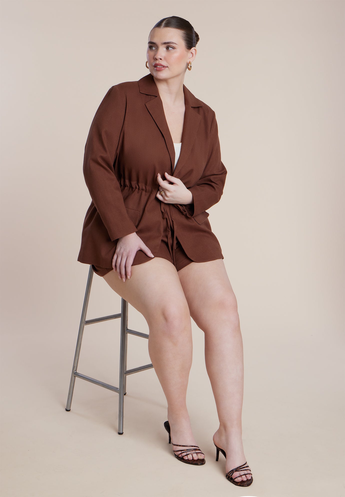 Drawstring Waist Linen Blazer image number 3