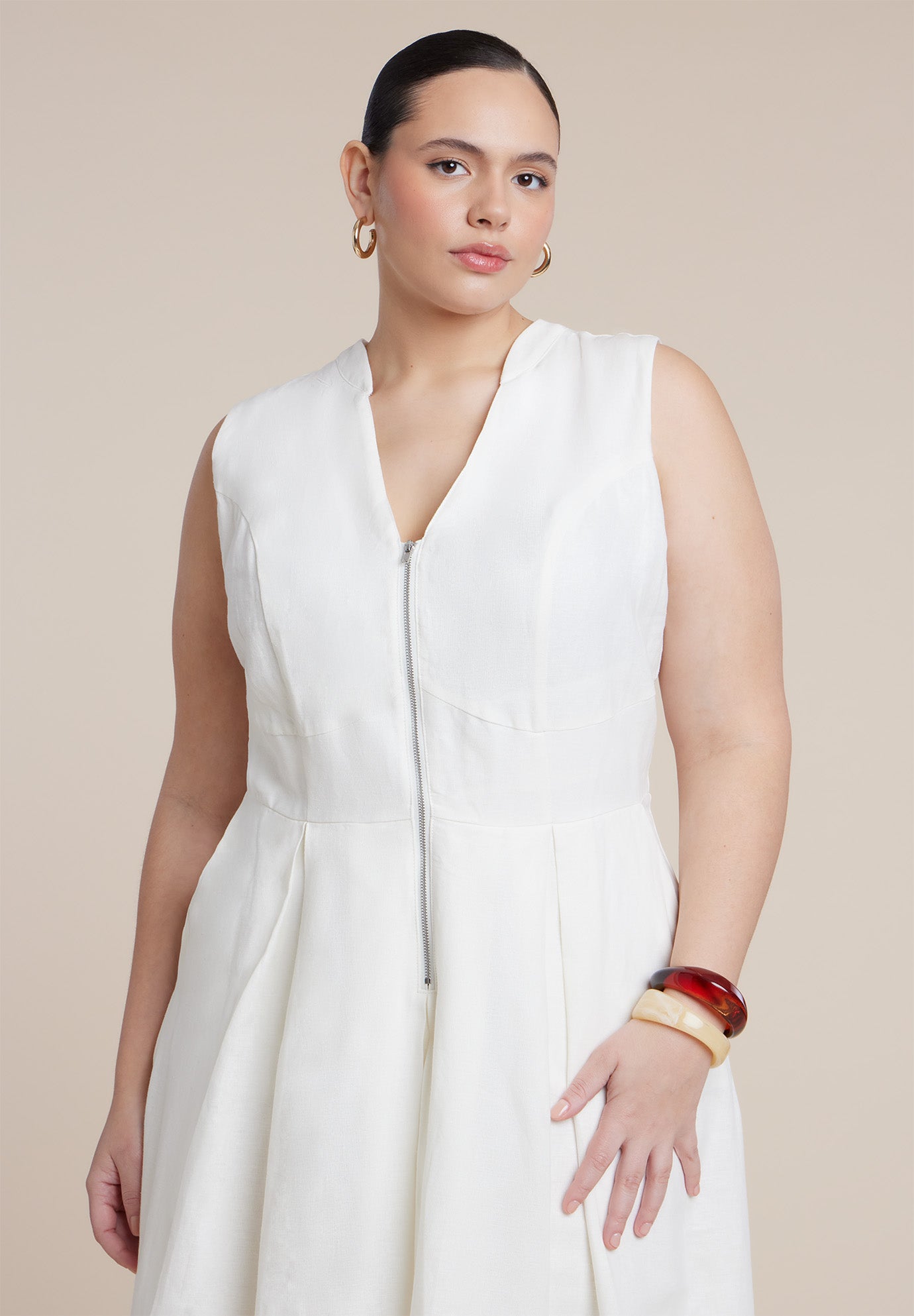 Zipper Detail Linen Maxi Dress image number 3