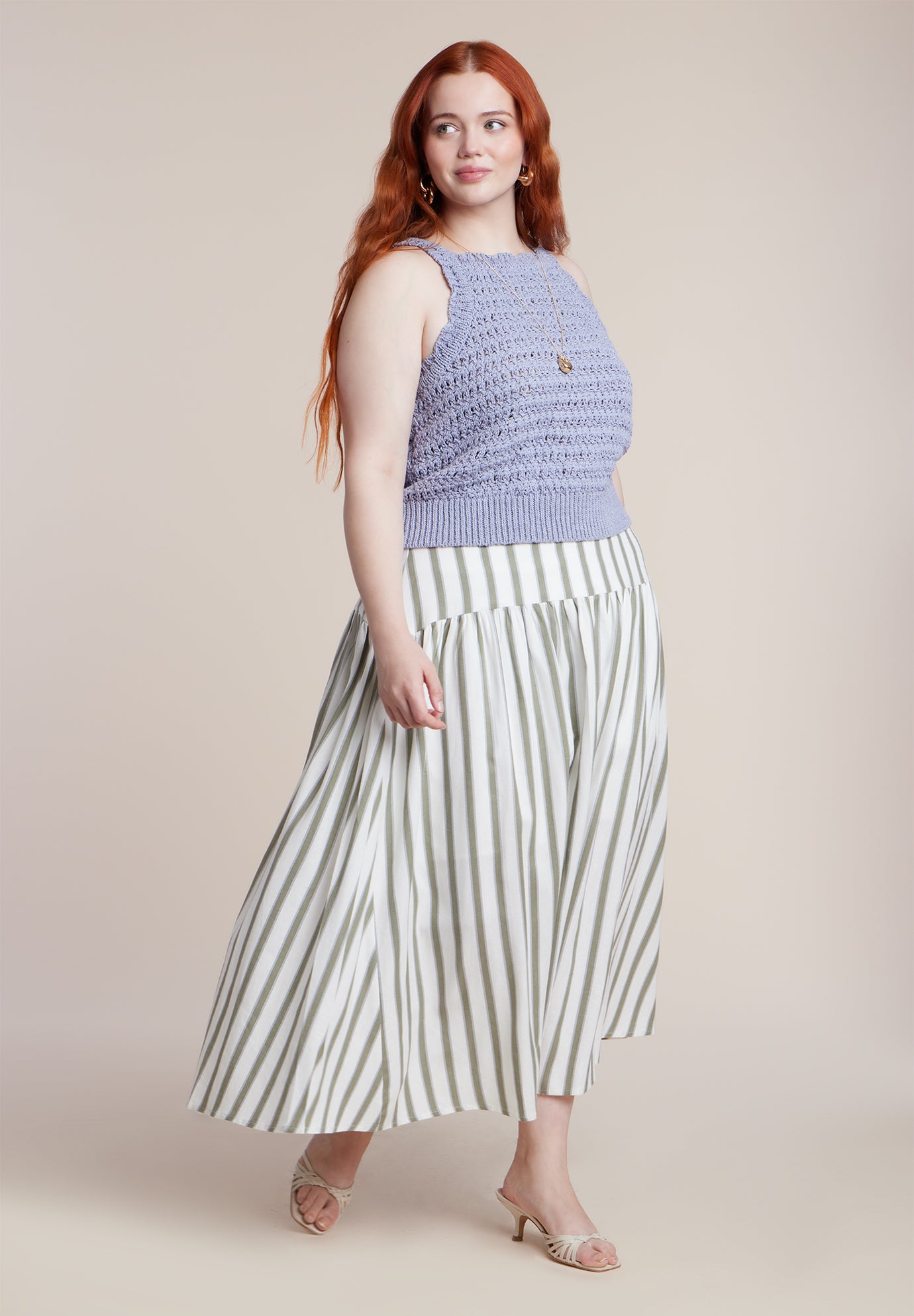 Drop Waist Striped Linen Skirt image number 0
