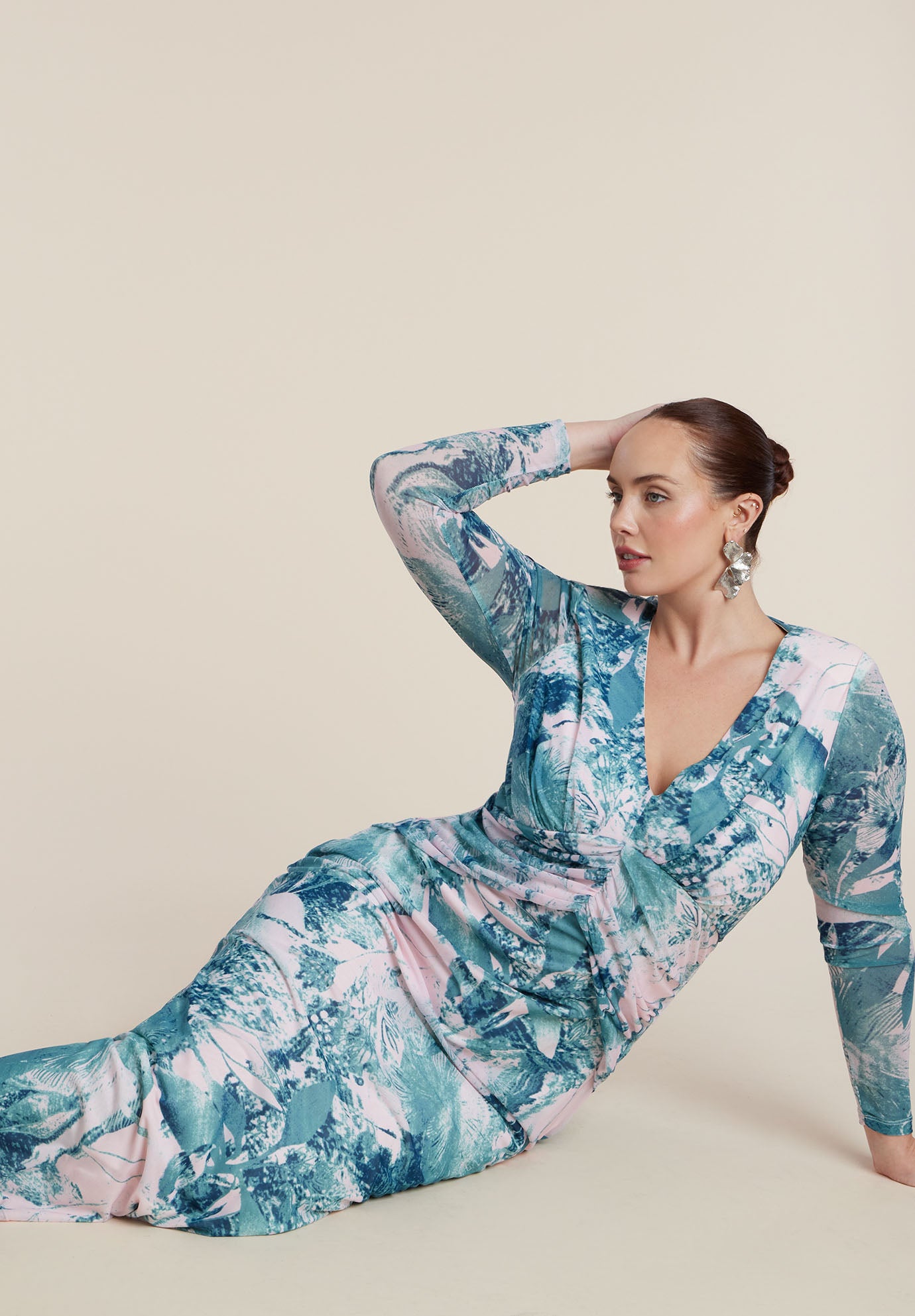 PatBO x ELOQUII Printed Mesh Maxi Dress image number 2