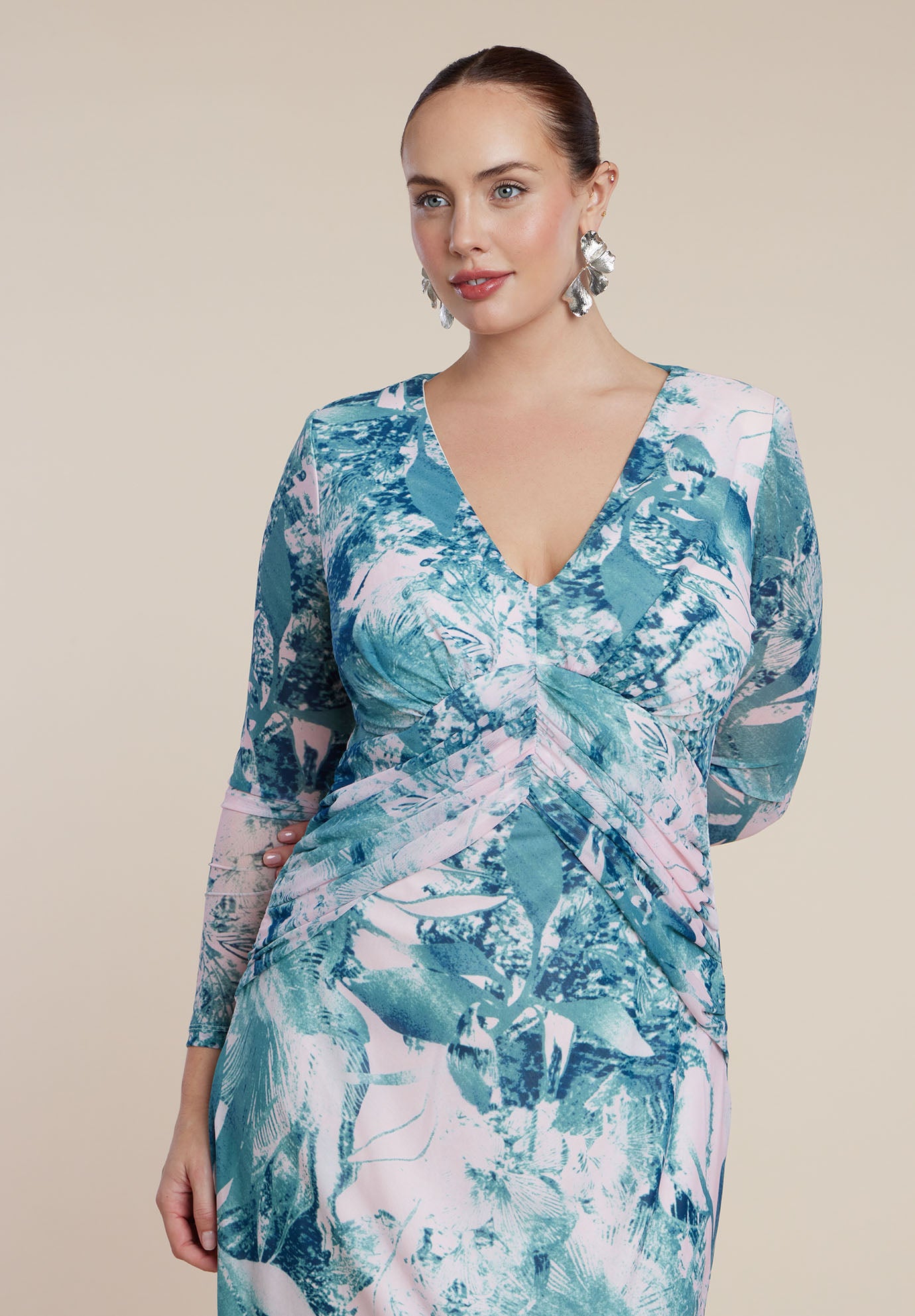 PatBO x ELOQUII Printed Mesh Maxi Dress image number 5