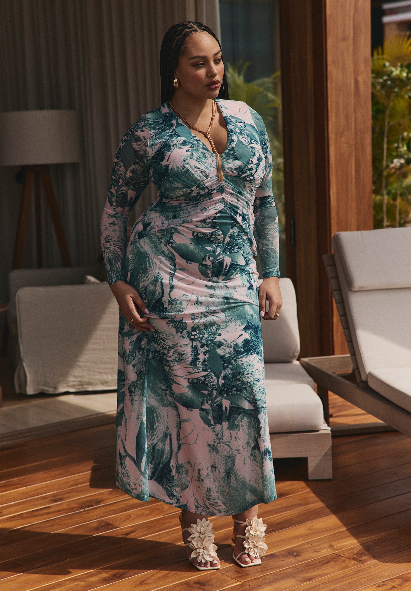 PatBO x ELOQUII Printed Mesh Maxi Dress image number 0