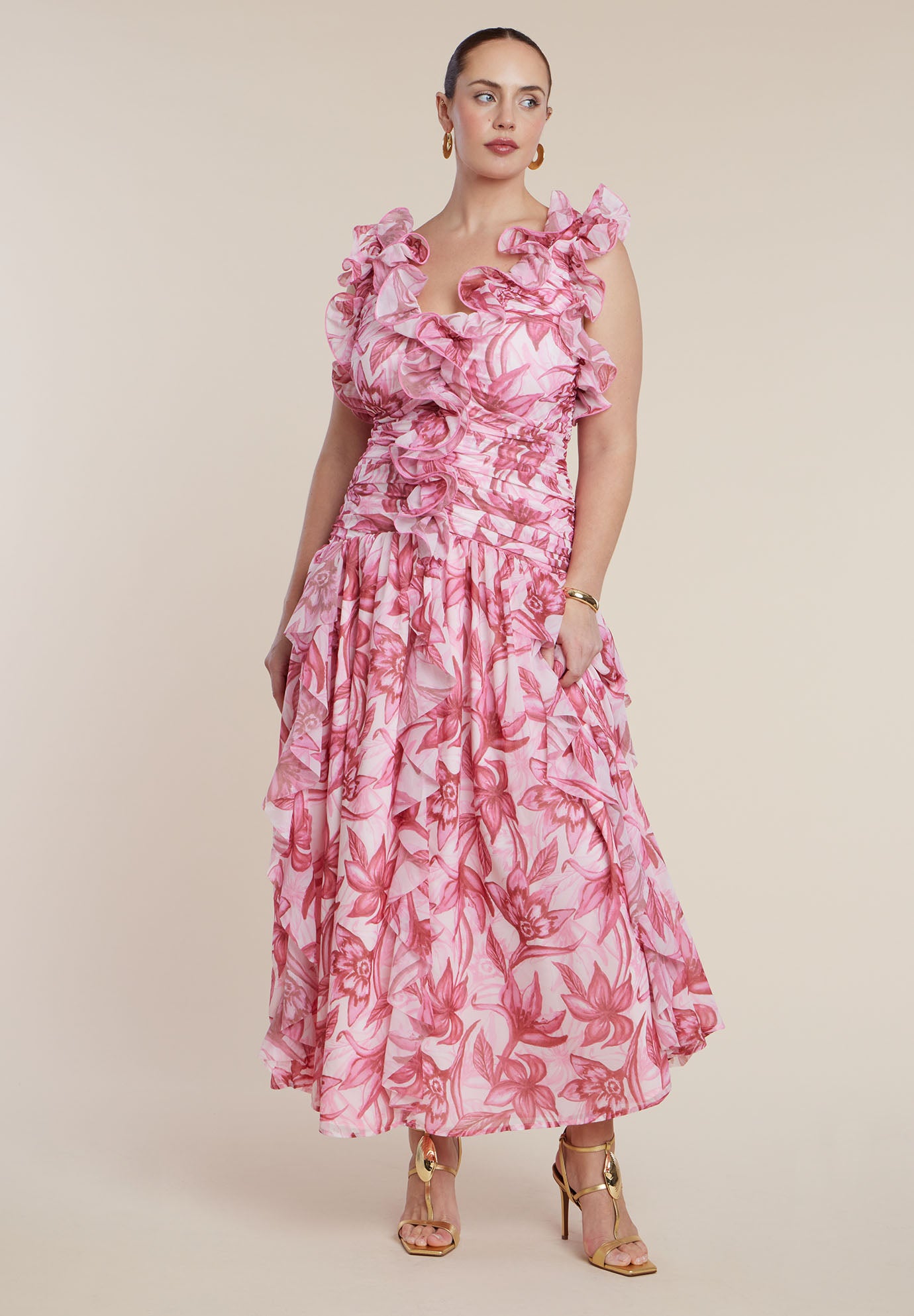 PatBO x ELOQUII Ruffle Detail Maxi Dress image number 1