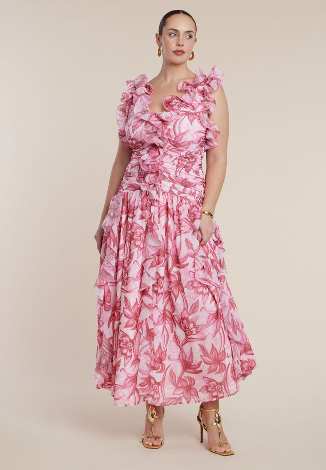 PatBO x ELOQUII Ruffle Detail Maxi Dress image number 1