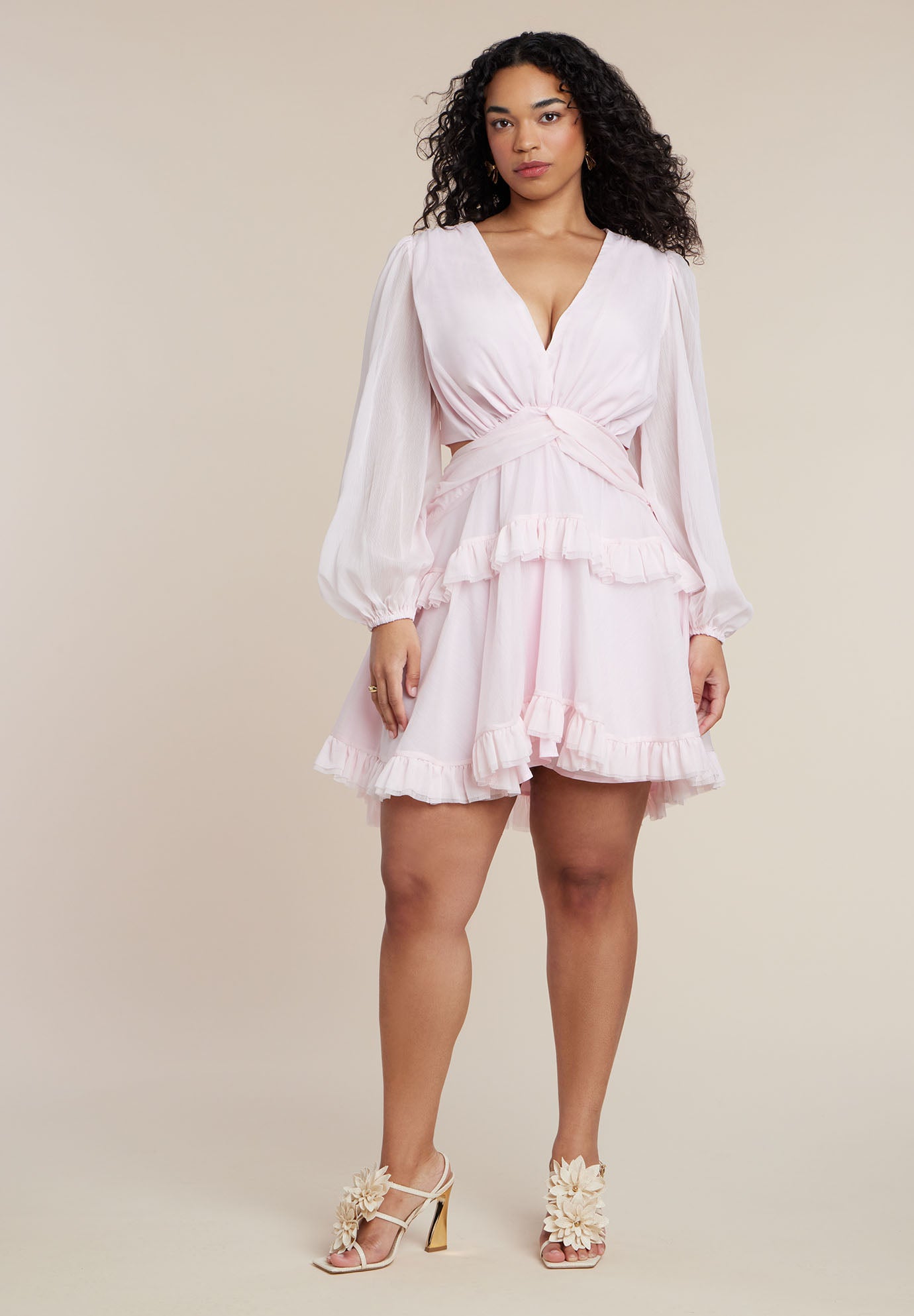 PatBO x ELOQUII Puff-Sleeve Ruffle Mini Dress image number 1