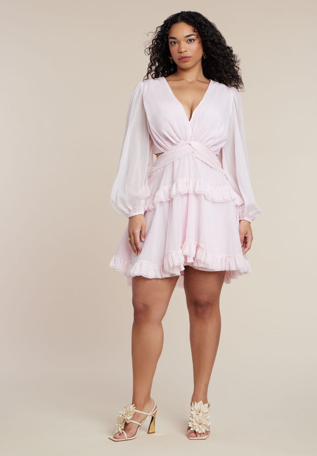 PatBO x ELOQUII Puff-Sleeve Ruffle Mini Dress image number 1
