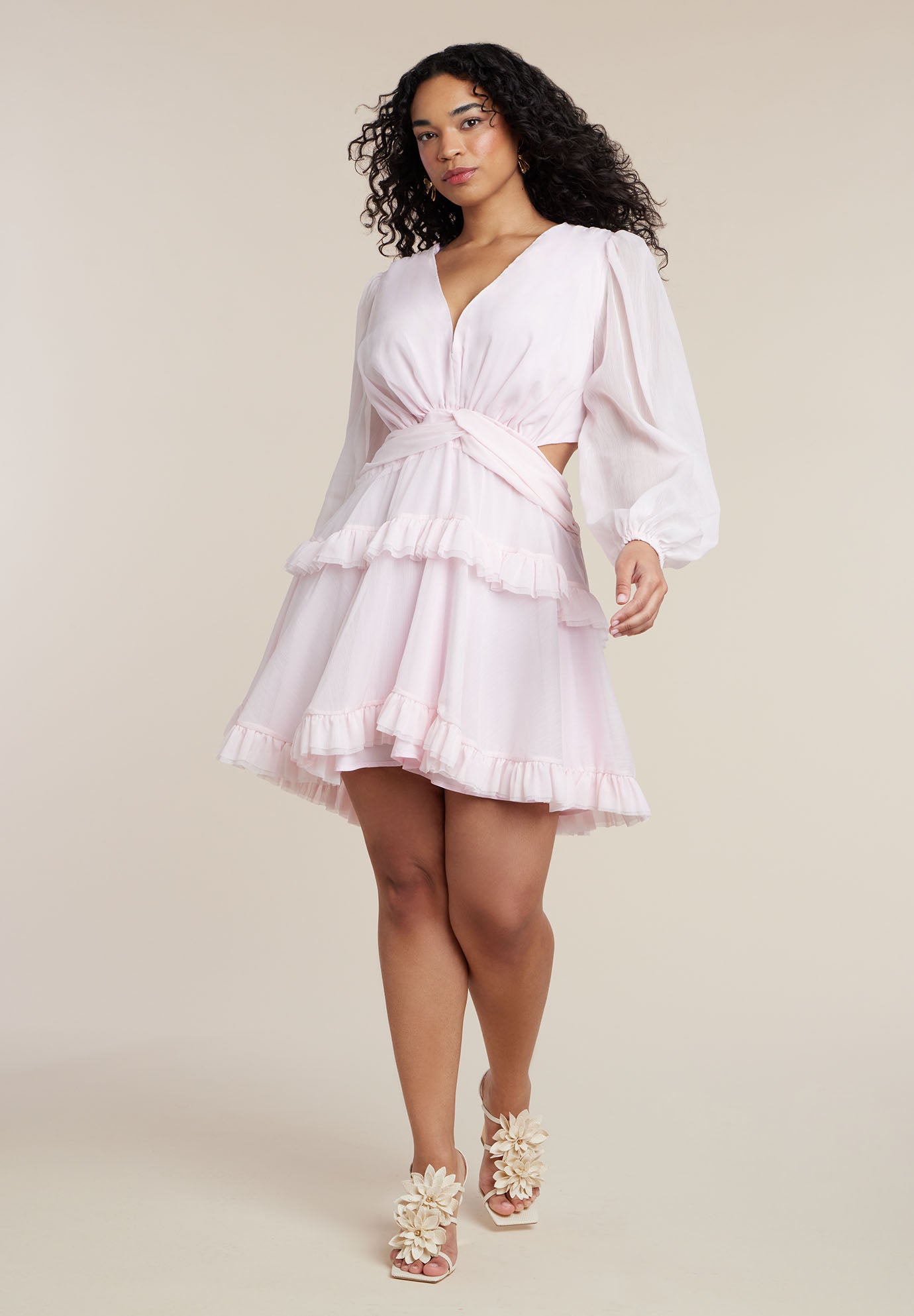 PatBO x ELOQUII Puff-Sleeve Ruffle Mini Dress image number 3