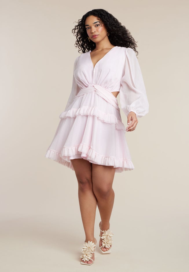 PatBO x ELOQUII Puff-Sleeve Ruffle Mini Dress image number 3