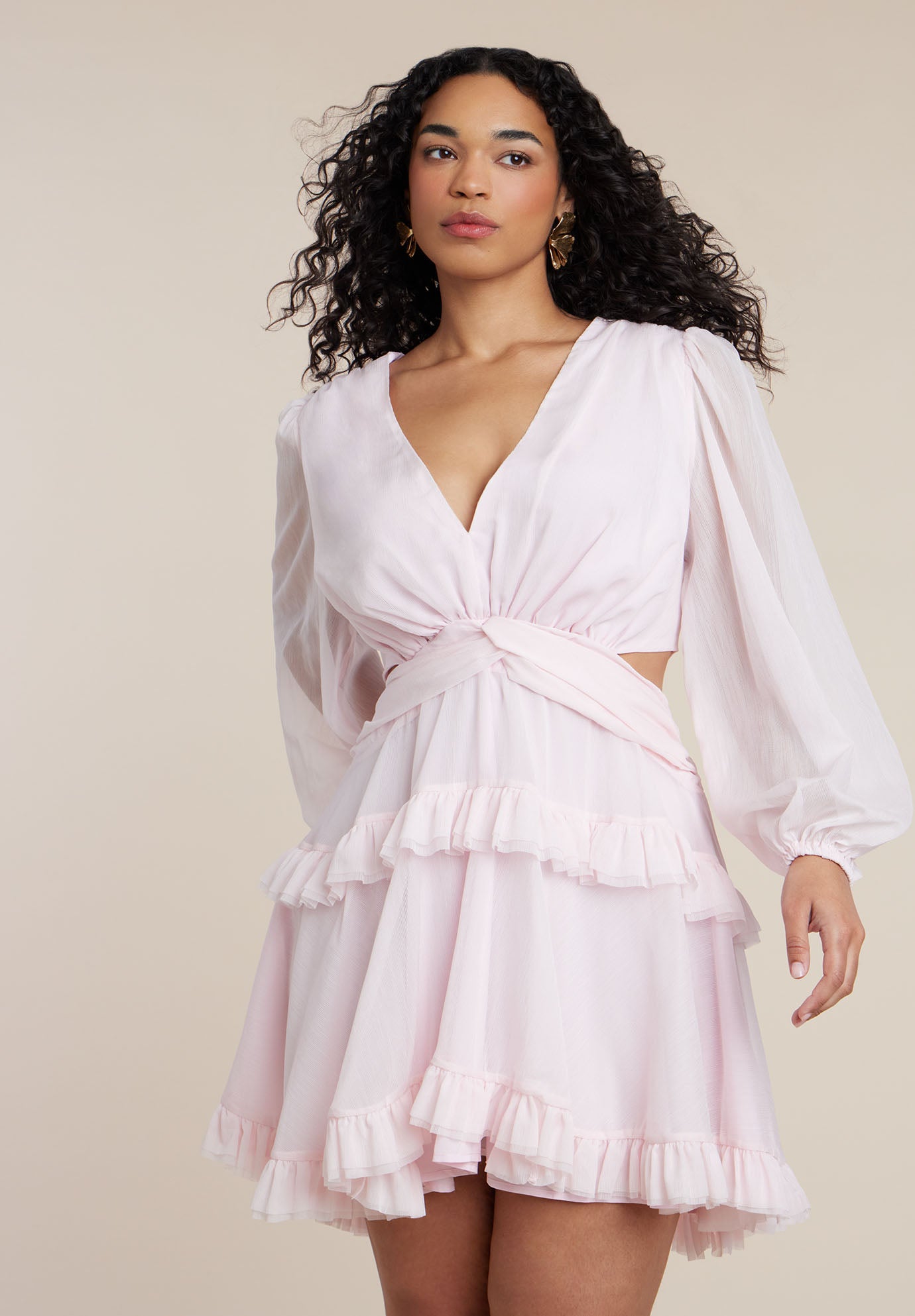 PatBO x ELOQUII Puff-Sleeve Ruffle Mini Dress image number 4