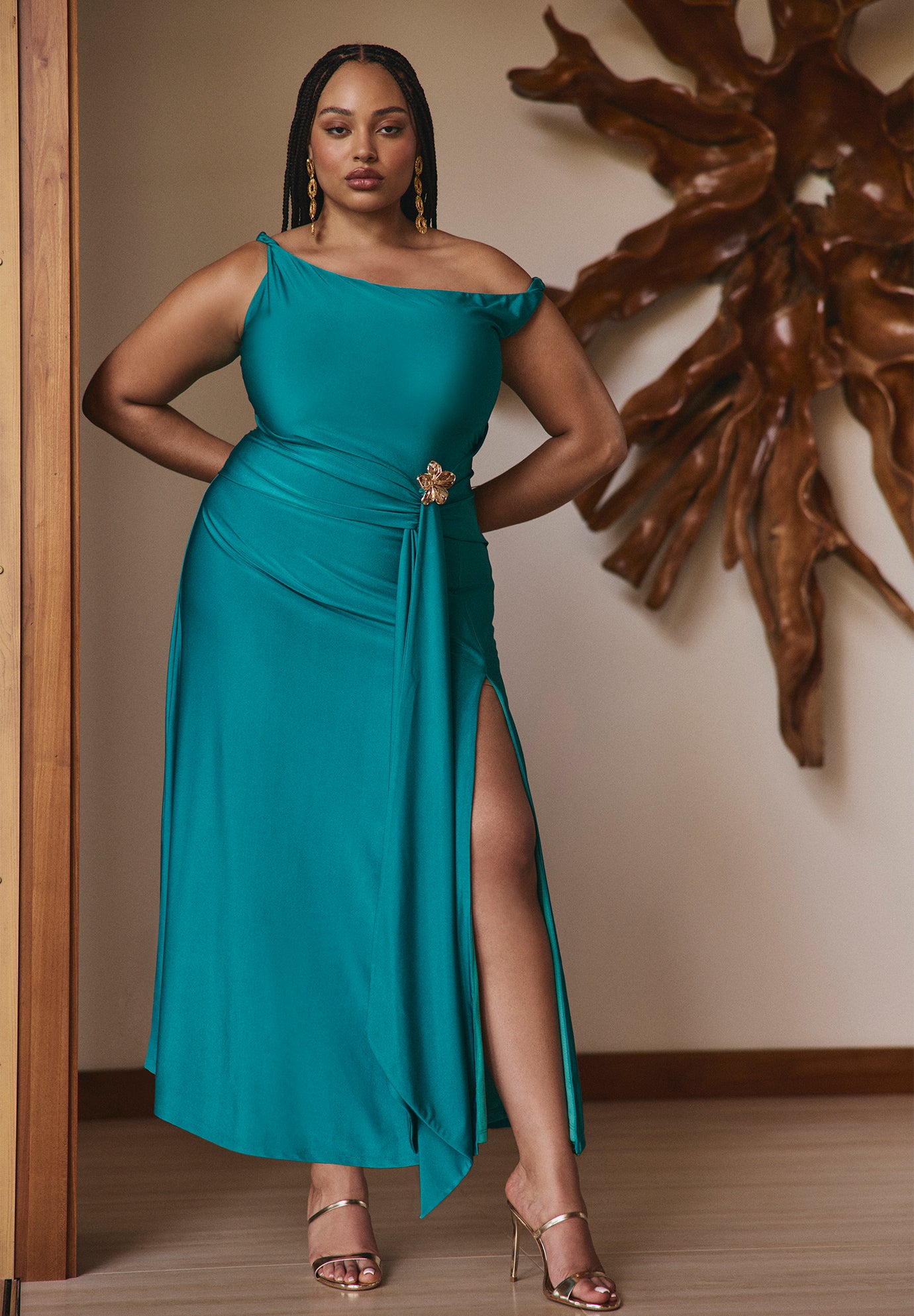 PatBO x ELOQUII Asym Neckline Maxi Dress image number 0