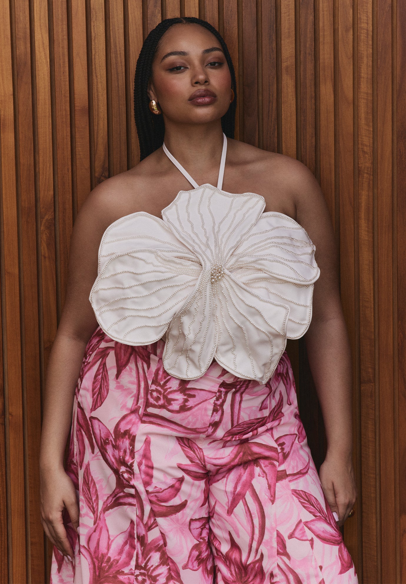 PatBO x ELOQUII Embellished Flower Appliqu&eacute; Top image number 0