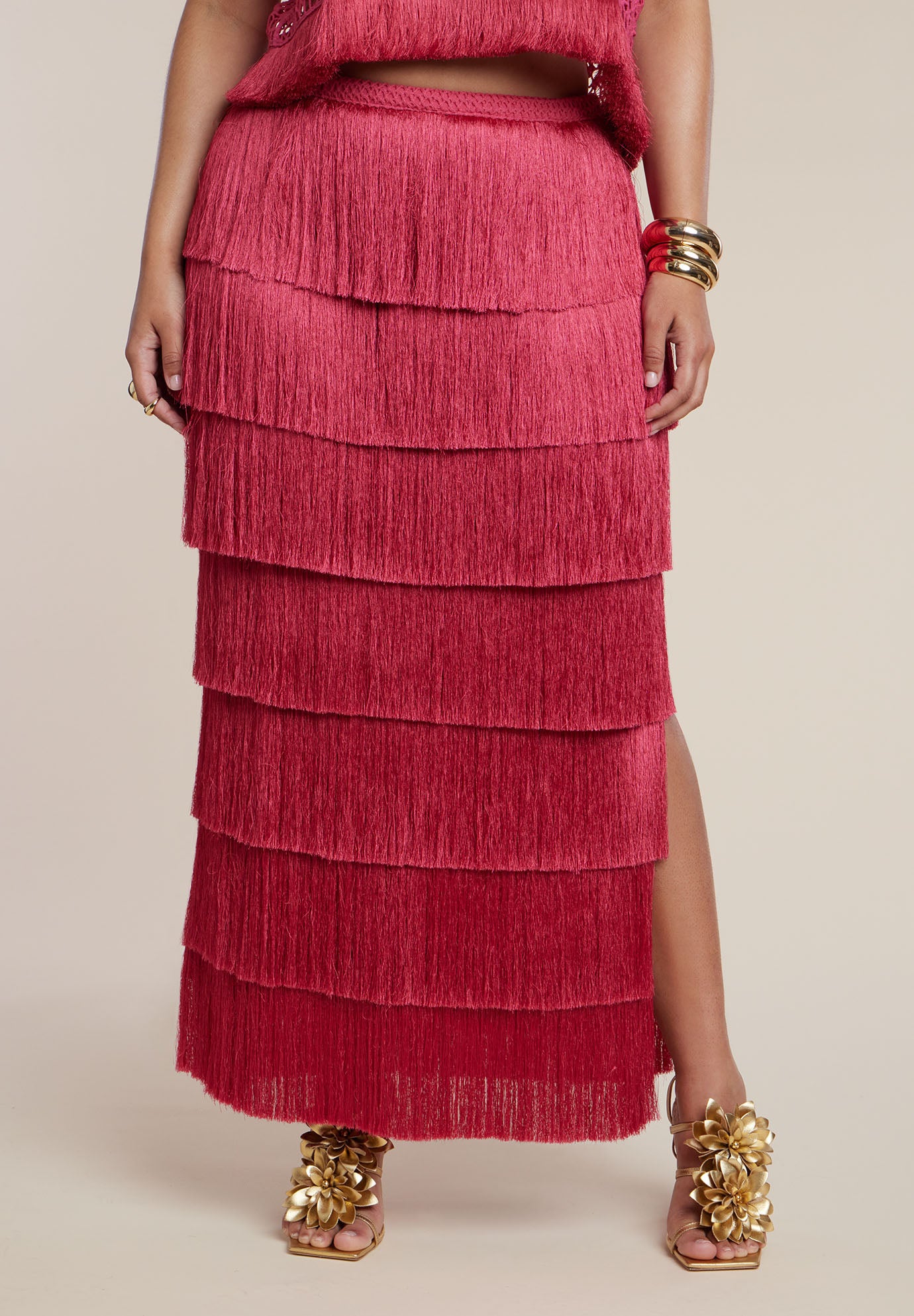 PatBO x ELOQUII Fringe Column Maxi Skirt image number 1