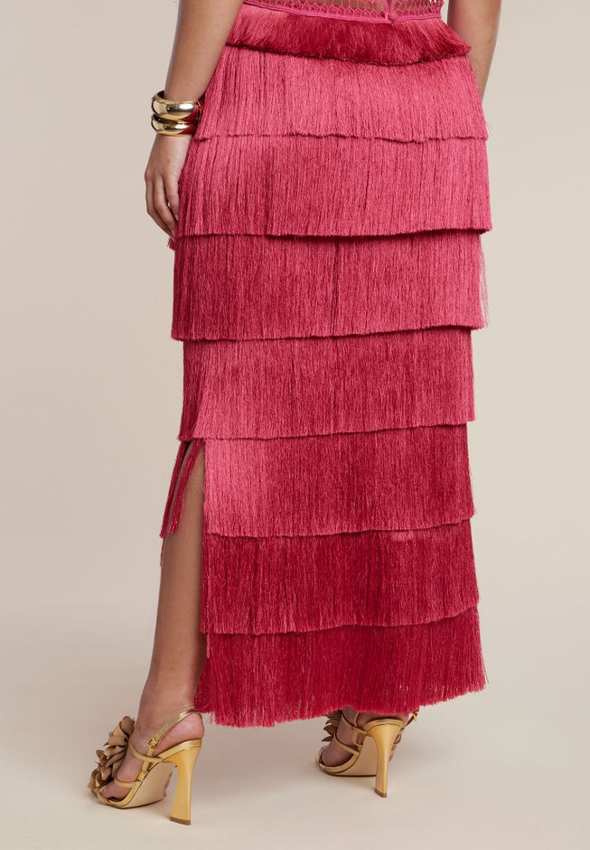 PatBO x ELOQUII Fringe Column Maxi Skirt image number 2