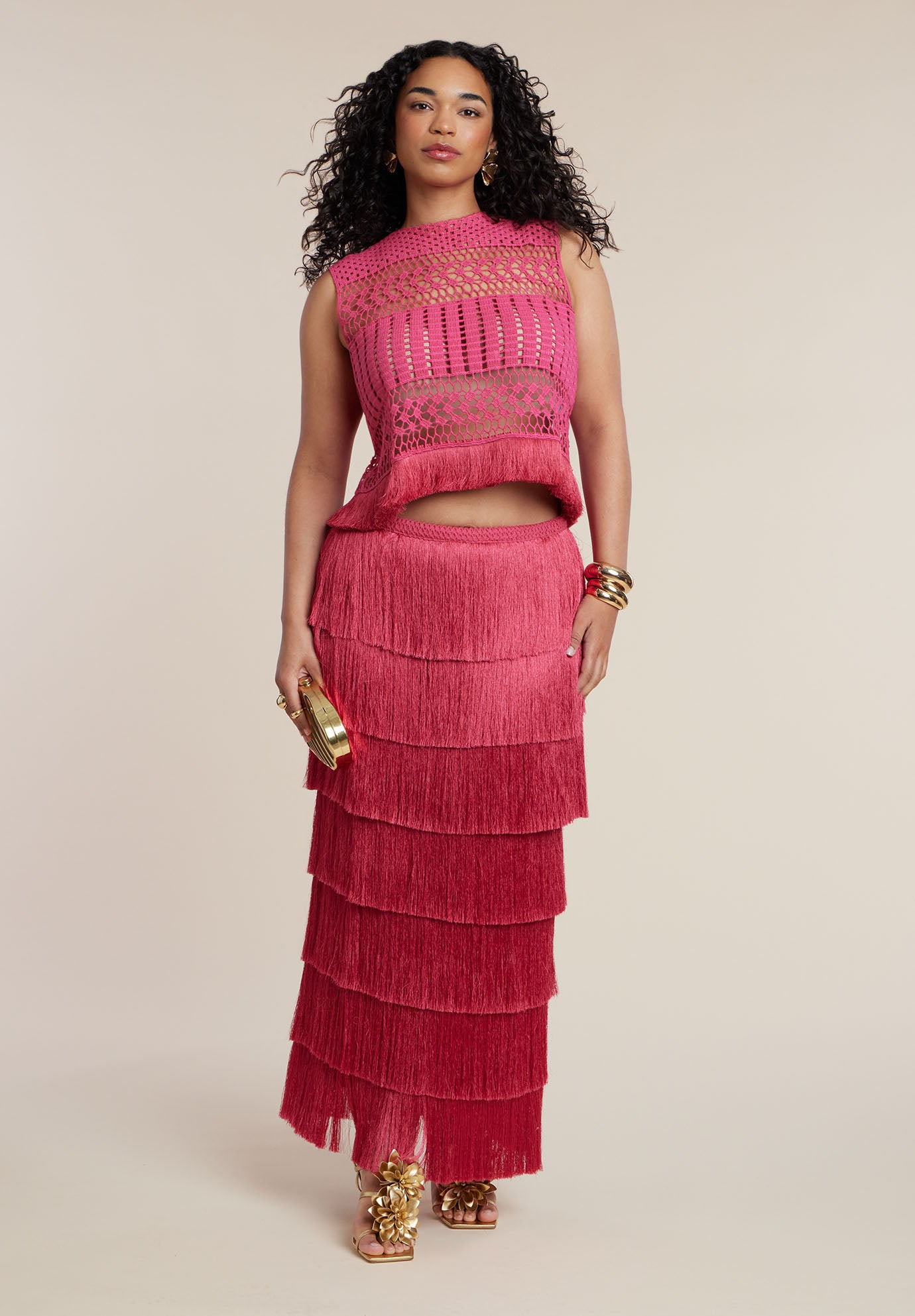 PatBO x ELOQUII Fringe Column Maxi Skirt image number 3