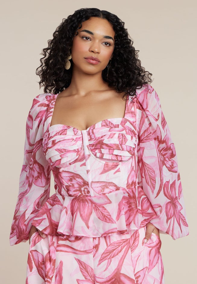PatBO x ELOQUII Puff-Sleeve Peplum Top image number 1