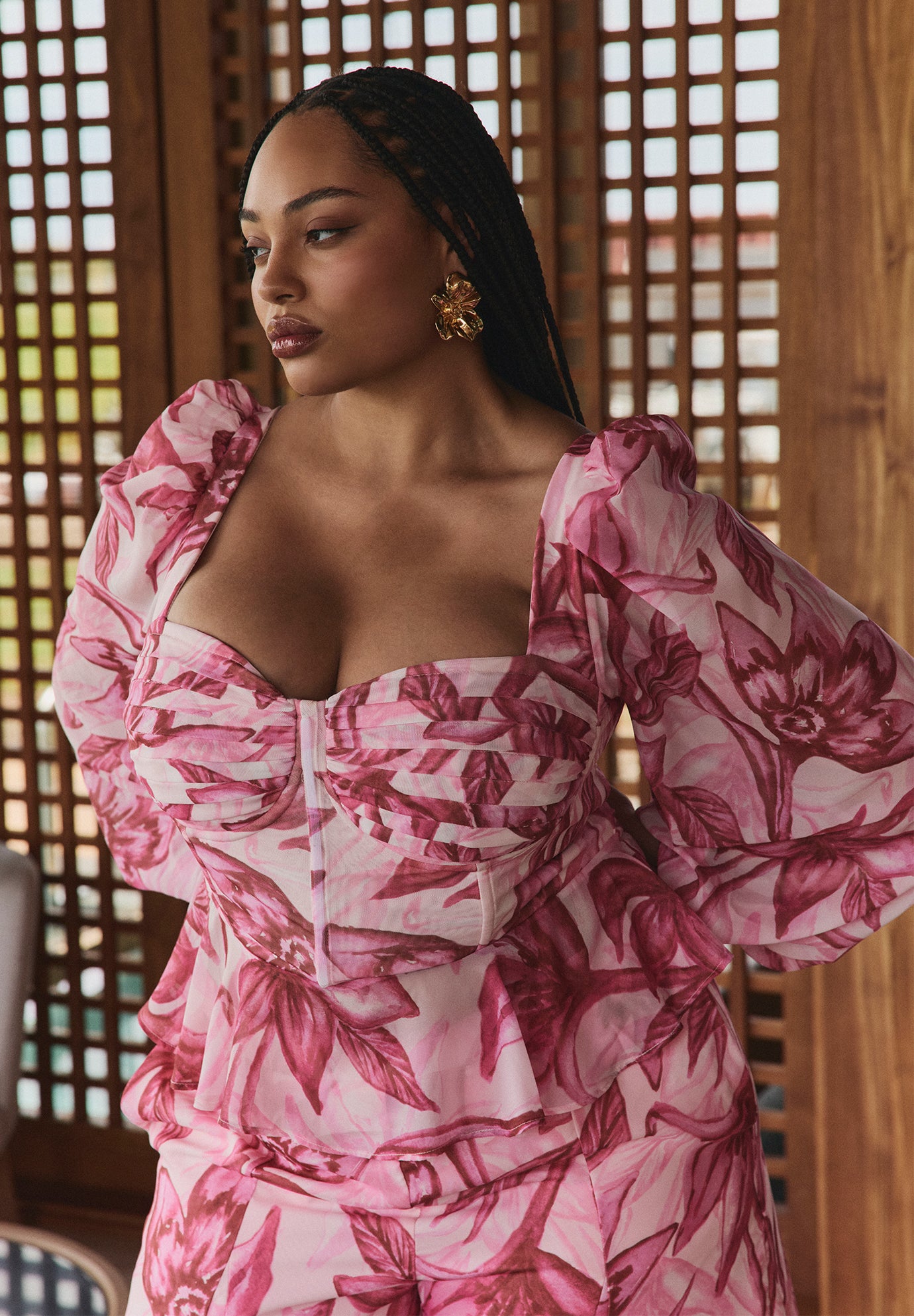 PatBO x ELOQUII Puff-Sleeve Peplum Top image number 0