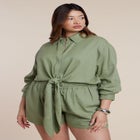 Waist Tie Linen Button Up Shirt image number 0