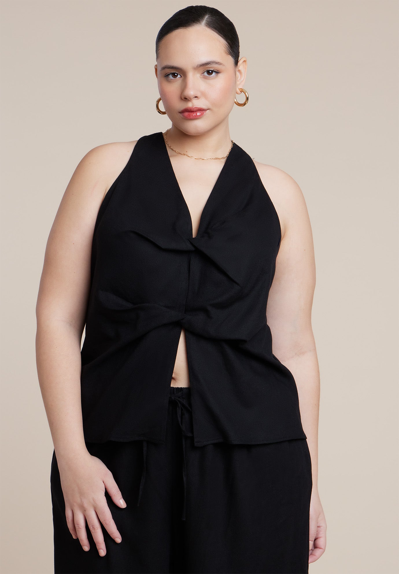 Twisted Linen Halter Top image number 1
