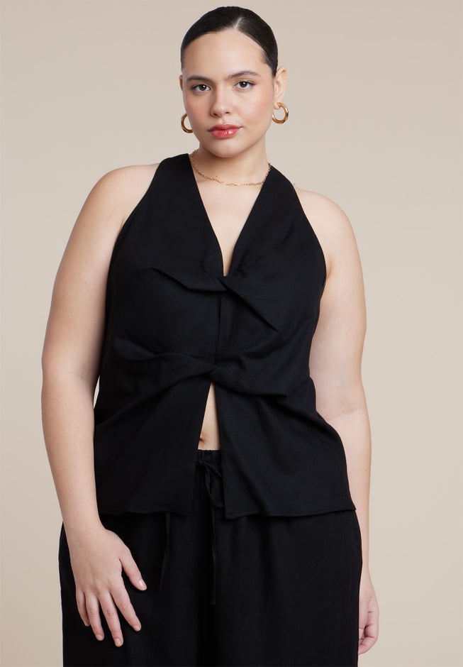 Twisted Linen Halter Top image number 1
