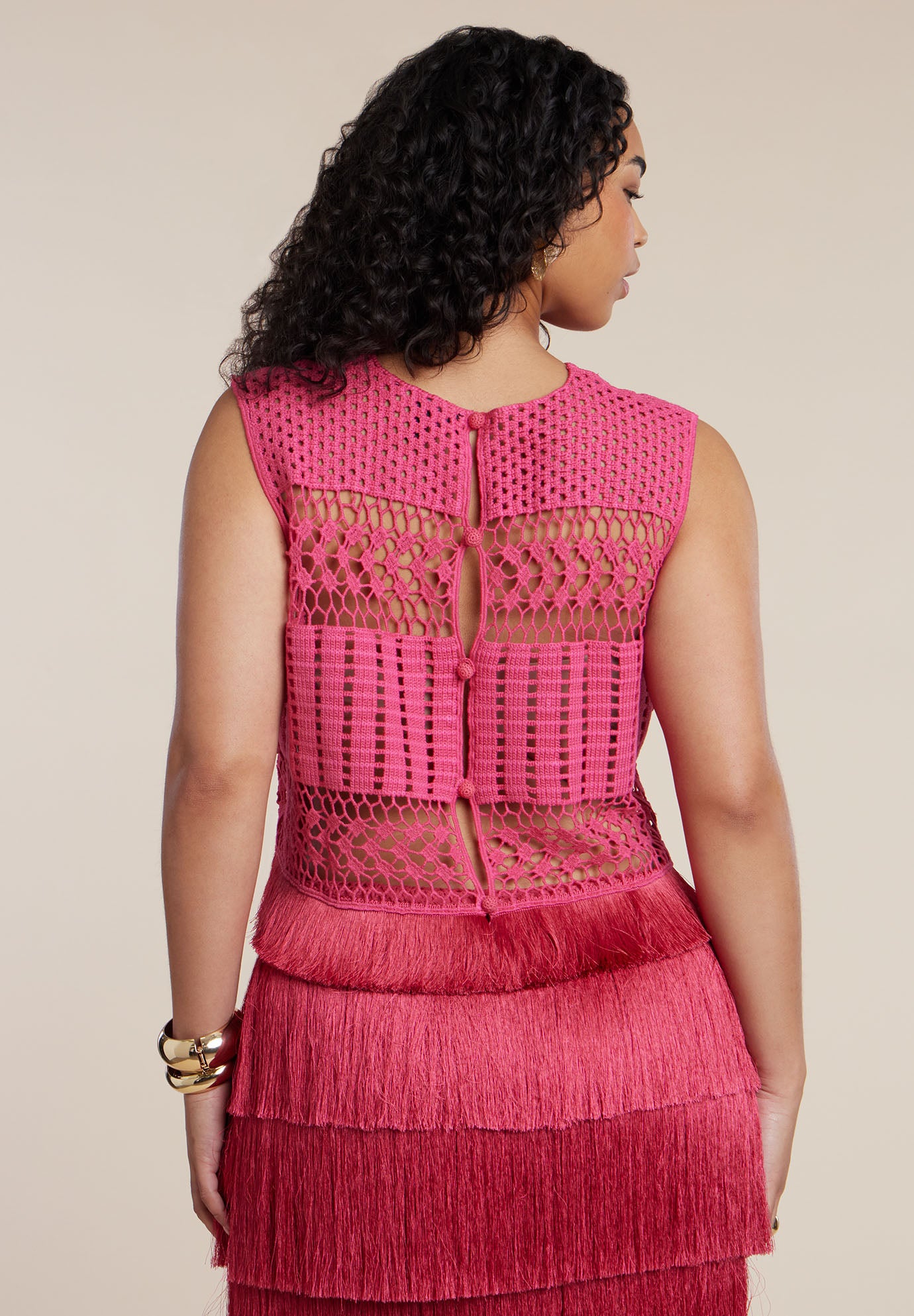 PatBO x ELOQUII Fringe Detail Crochet Top image number 2
