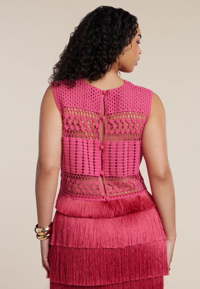 PatBO x ELOQUII Fringe Detail Crochet Top image number 2