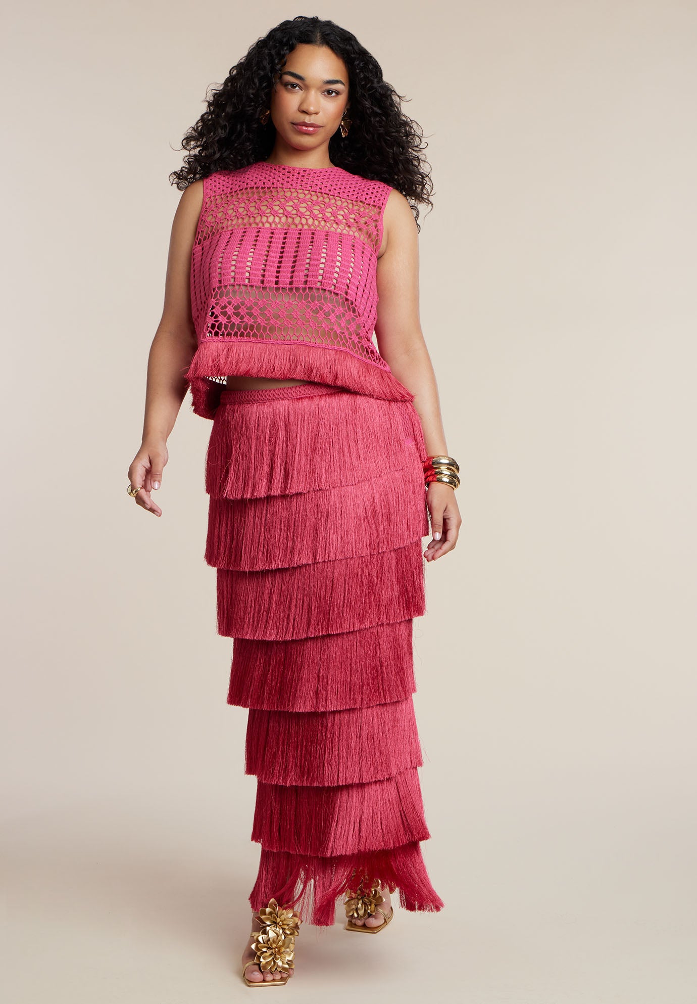 PatBO x ELOQUII Fringe Detail Crochet Top image number 3