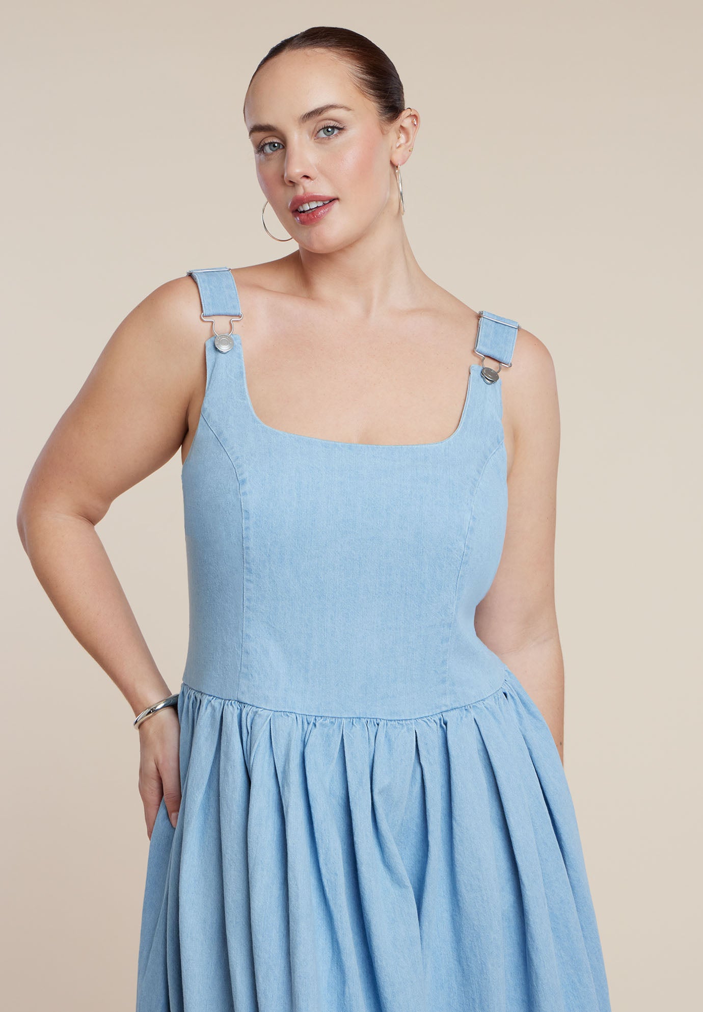 Drop-Waist Chambray Maxi Dress image number 1