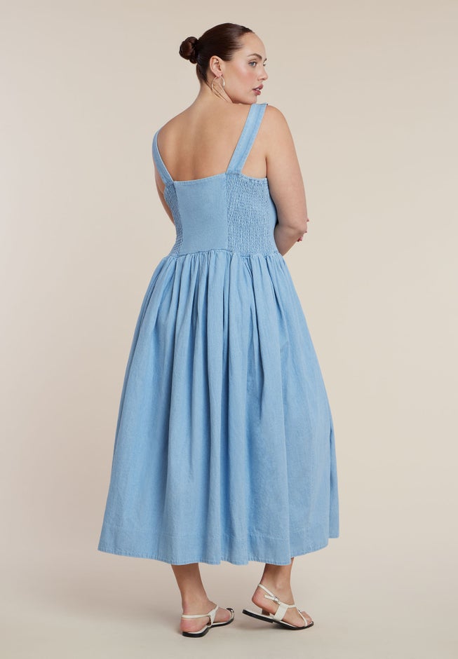 Drop-Waist Chambray Maxi Dress image number 2