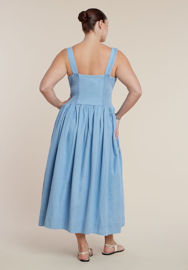 Drop-Waist Chambray Maxi Dress image number 3