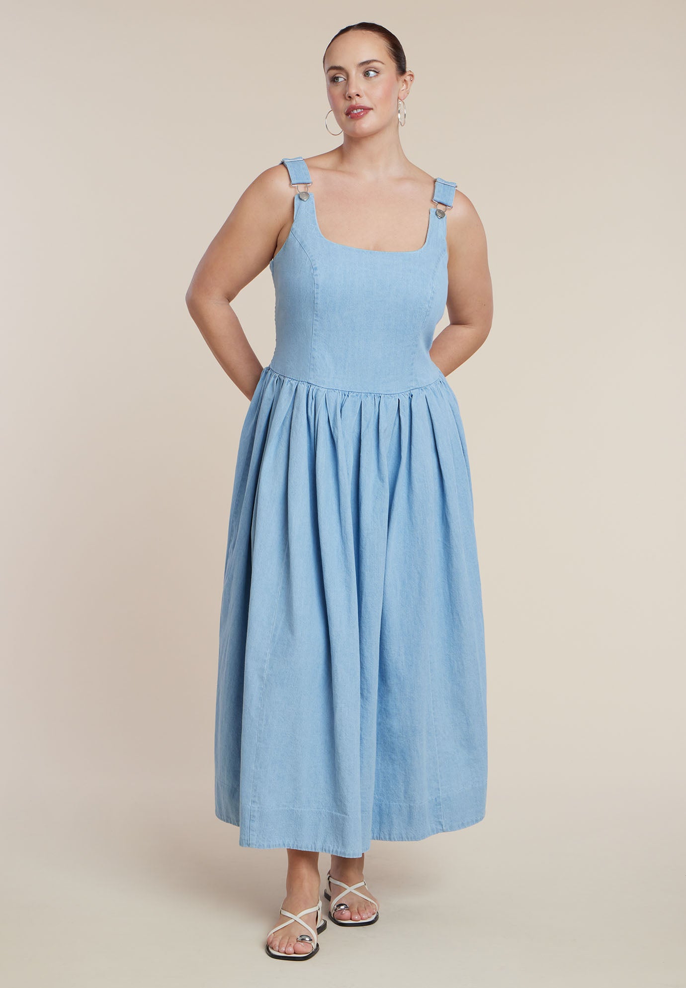 Drop-Waist Chambray Maxi Dress image number 0