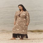 Fringe-Trim Surplice Maxi Dress image number 0