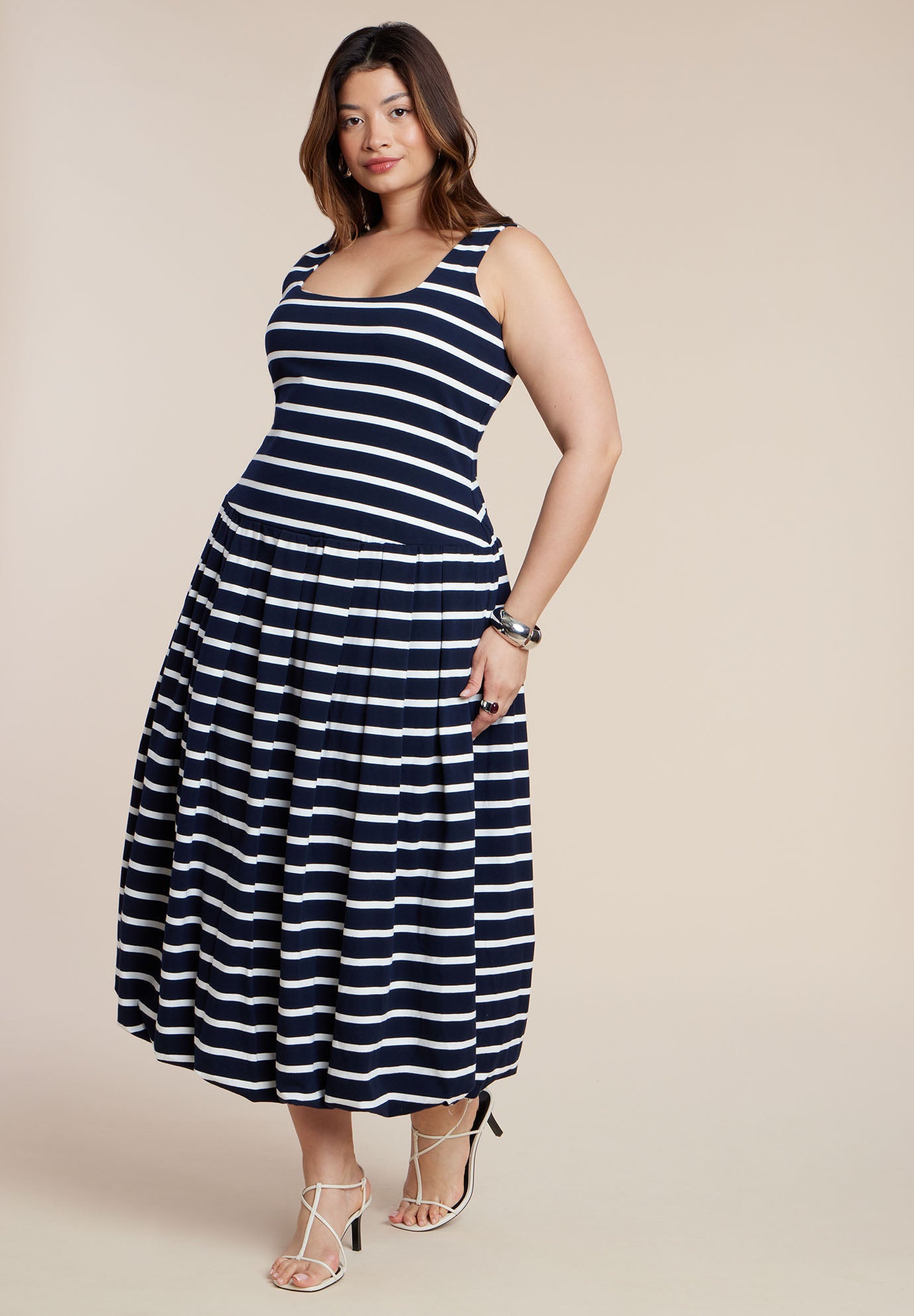 Striped Drop-Waist Bubble Maxi Dress image number 1