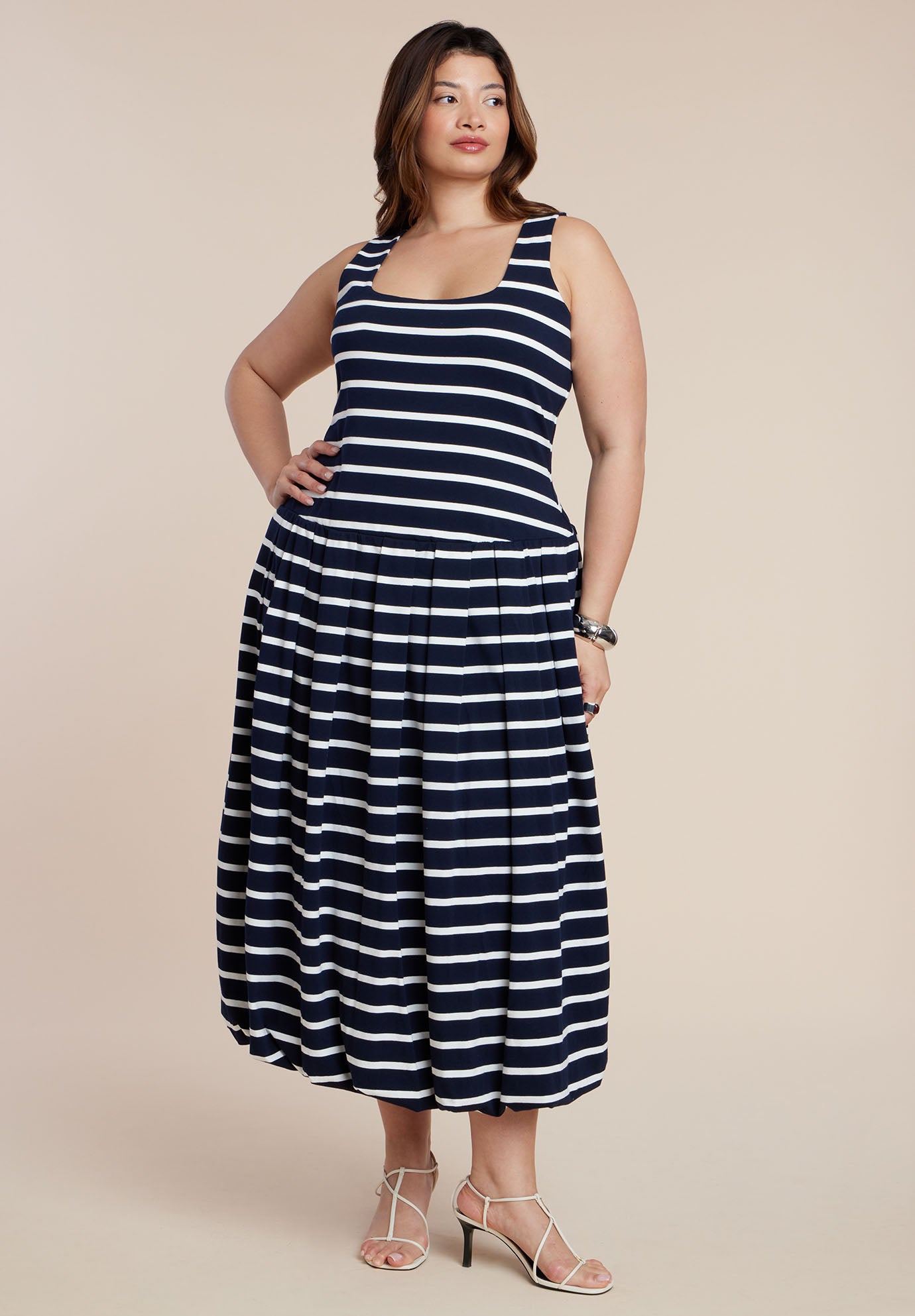 Striped Drop-Waist Bubble Maxi Dress image number 0