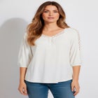 Plus Size Lace Pointelle V-Neck Blouson Sleeve Tunic image number 0