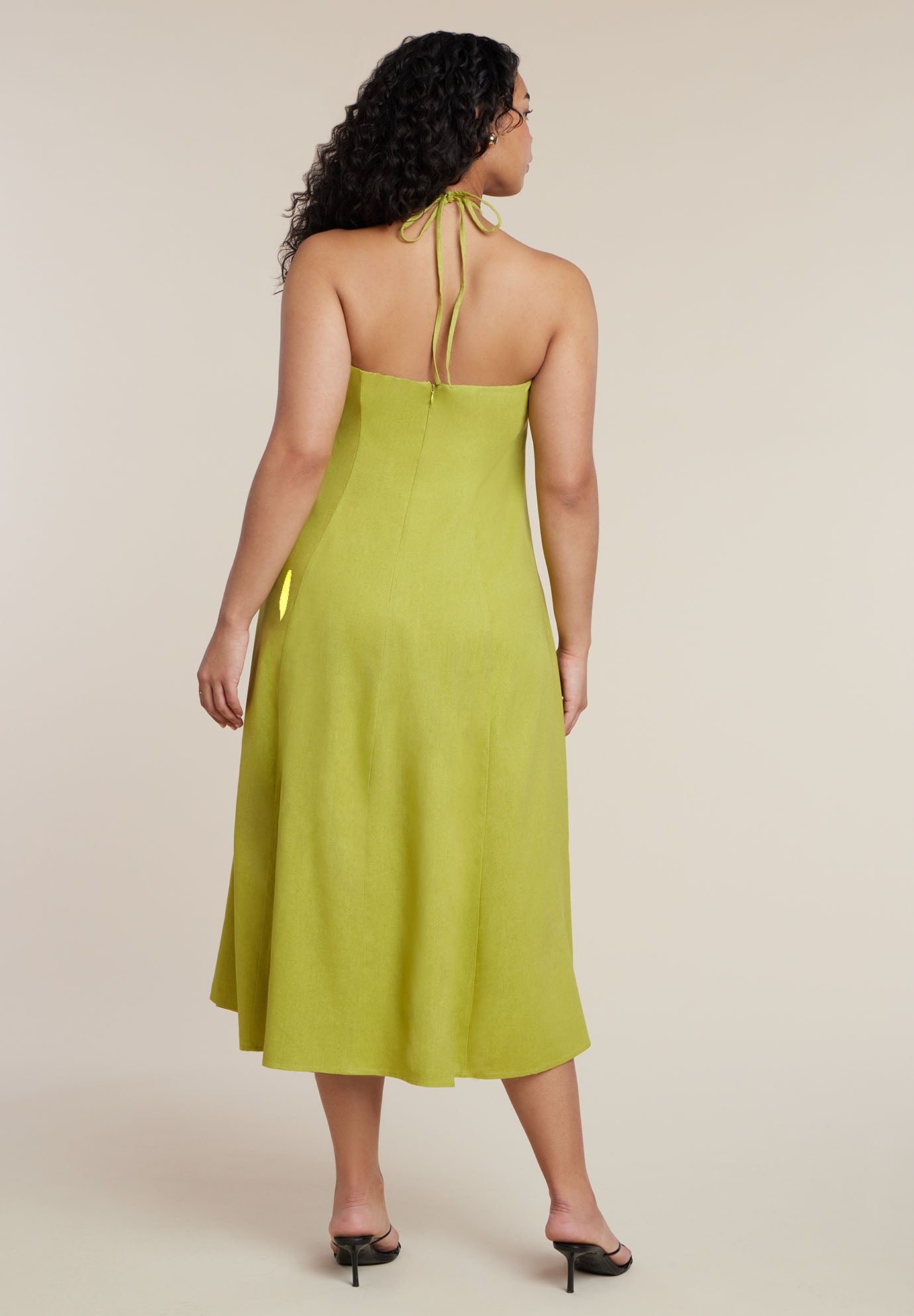 Bead Detail Linen Halter Midi Dress image number 2