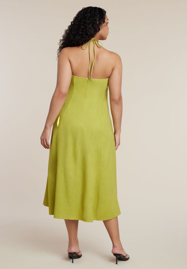 Bead Detail Linen Halter Midi Dress image number 2