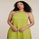 Bead Detail Linen Halter Midi Dress image number 3