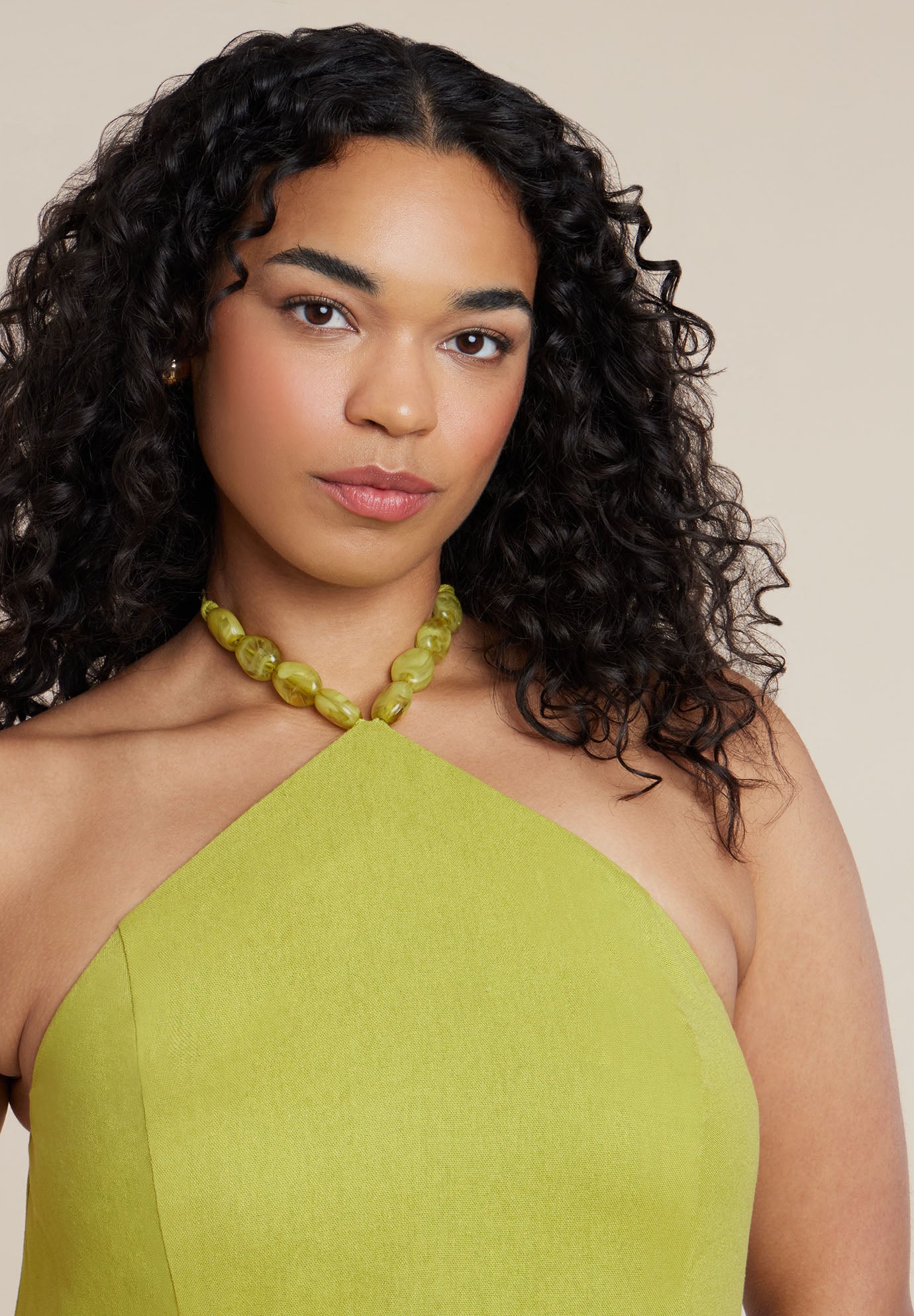 Bead Detail Linen Halter Midi Dress image number 4