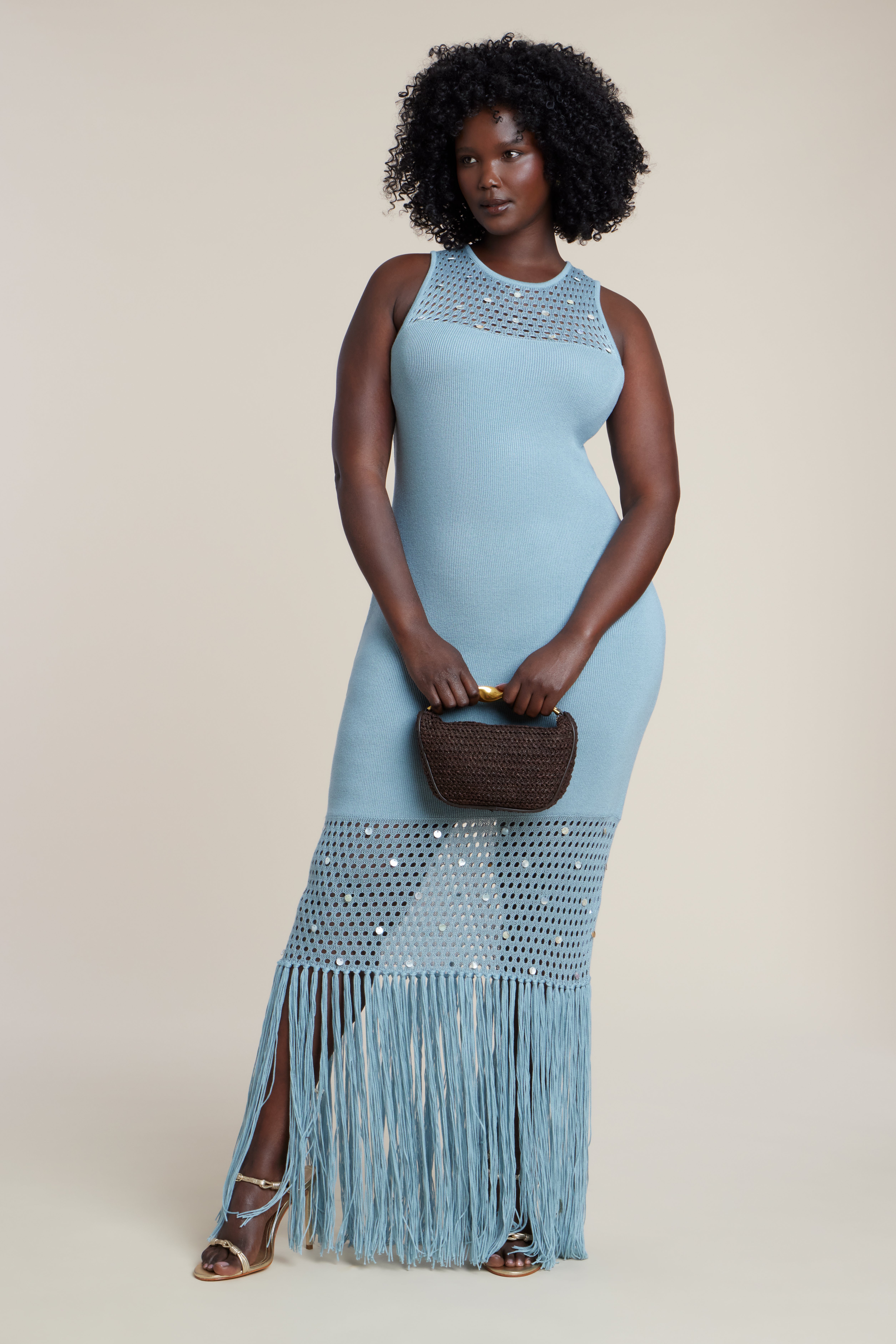 Shell Embellished Sweater Maxi Dress image number 2
