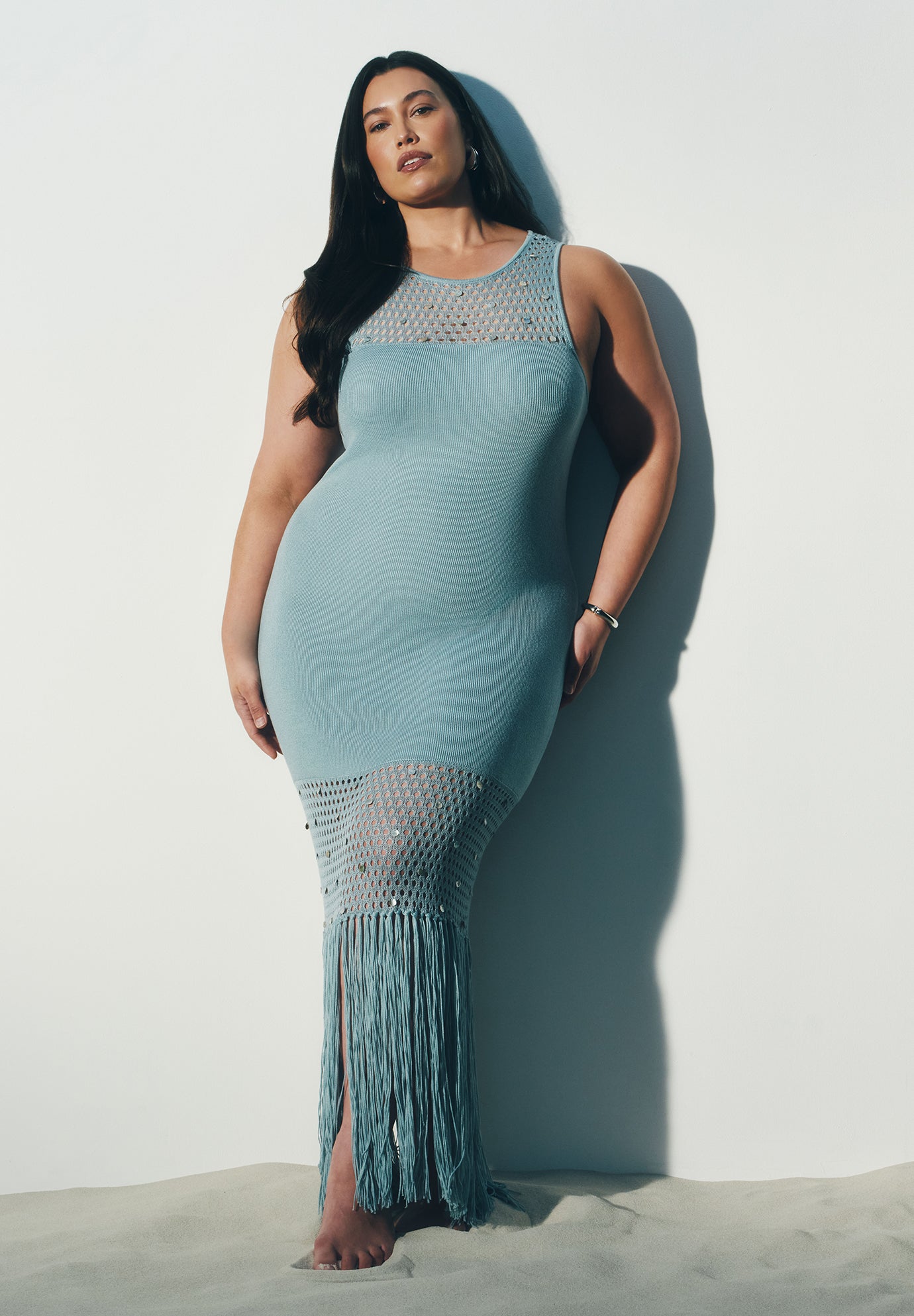 Shell Embellished Sweater Maxi Dress image number 0