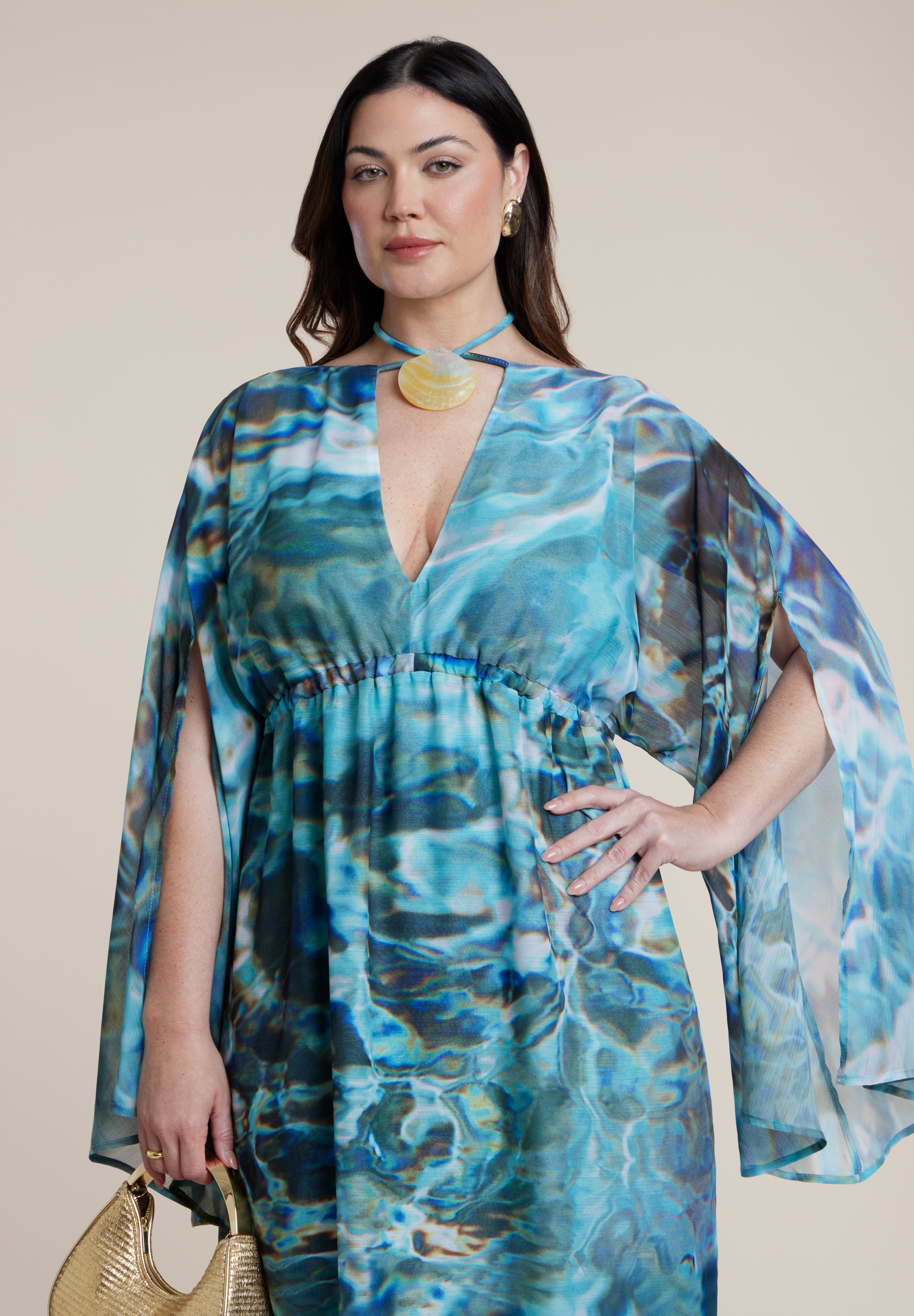 Shell Detail Wide-Sleeve Kaftan image number 4