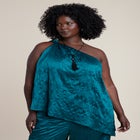 Knotted Asymmetric Crinkle Satin Top image number 1