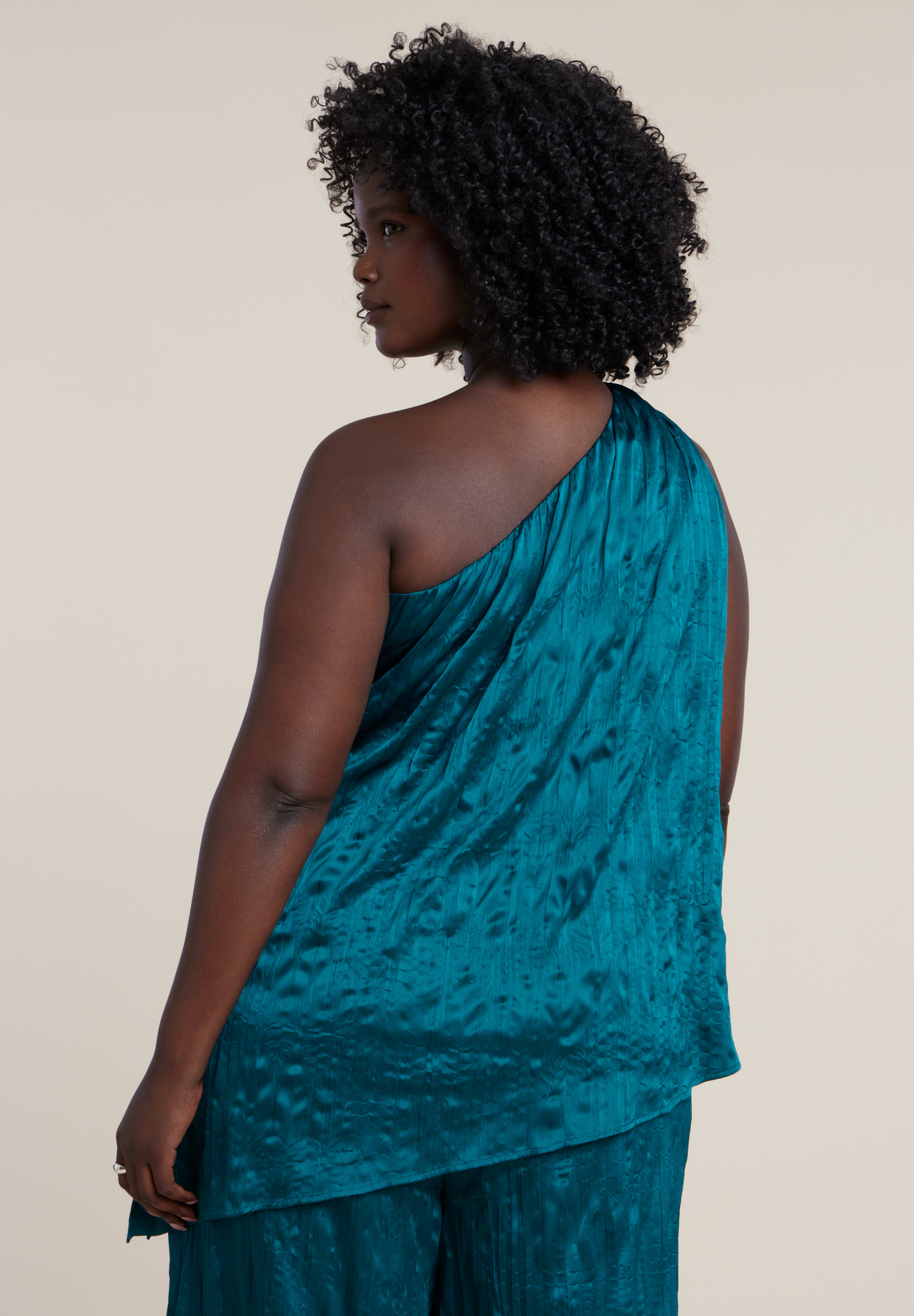 Knotted Asymmetric Crinkle Satin Top image number 3