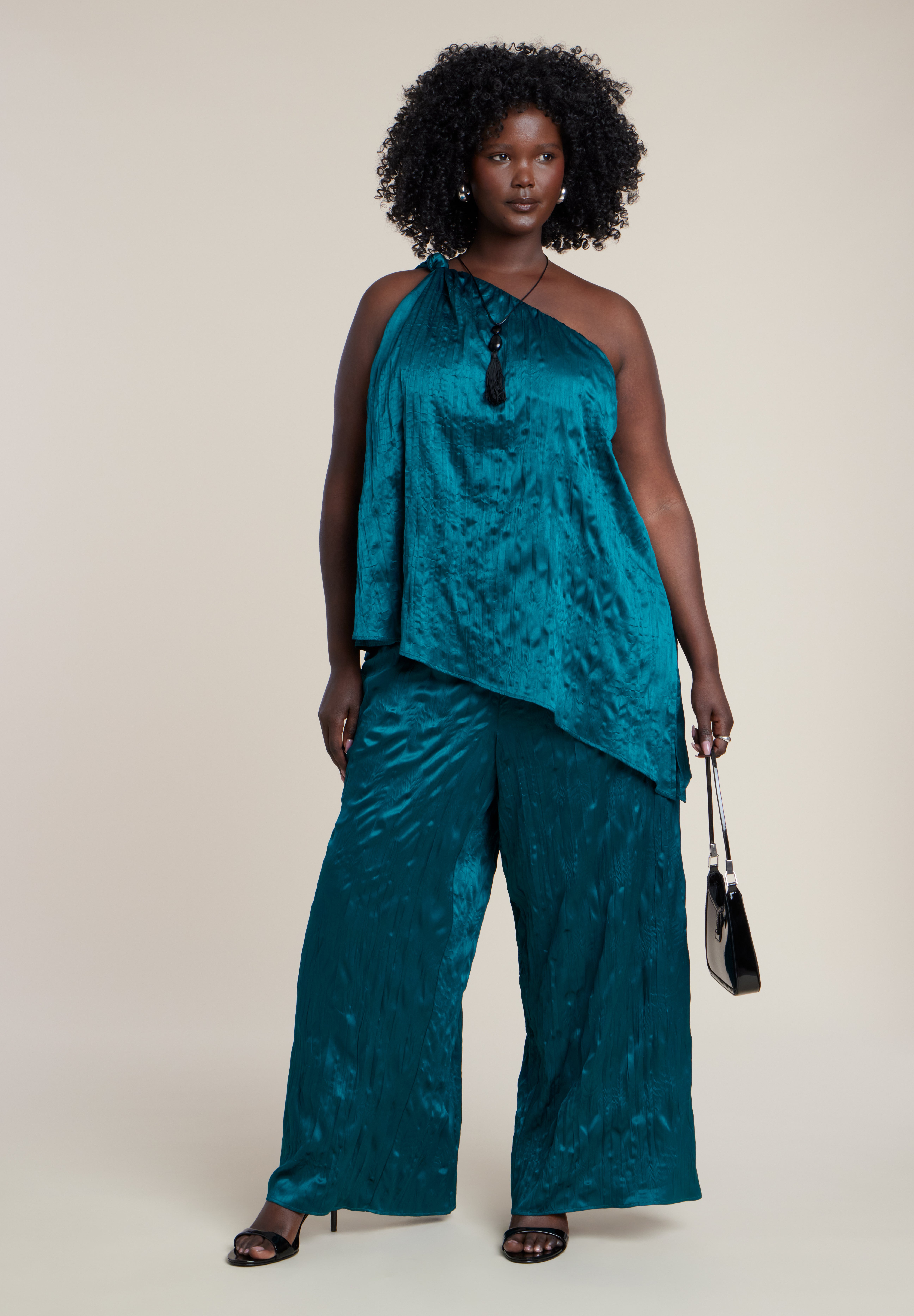 Knotted Asymmetric Crinkle Satin Top image number 4