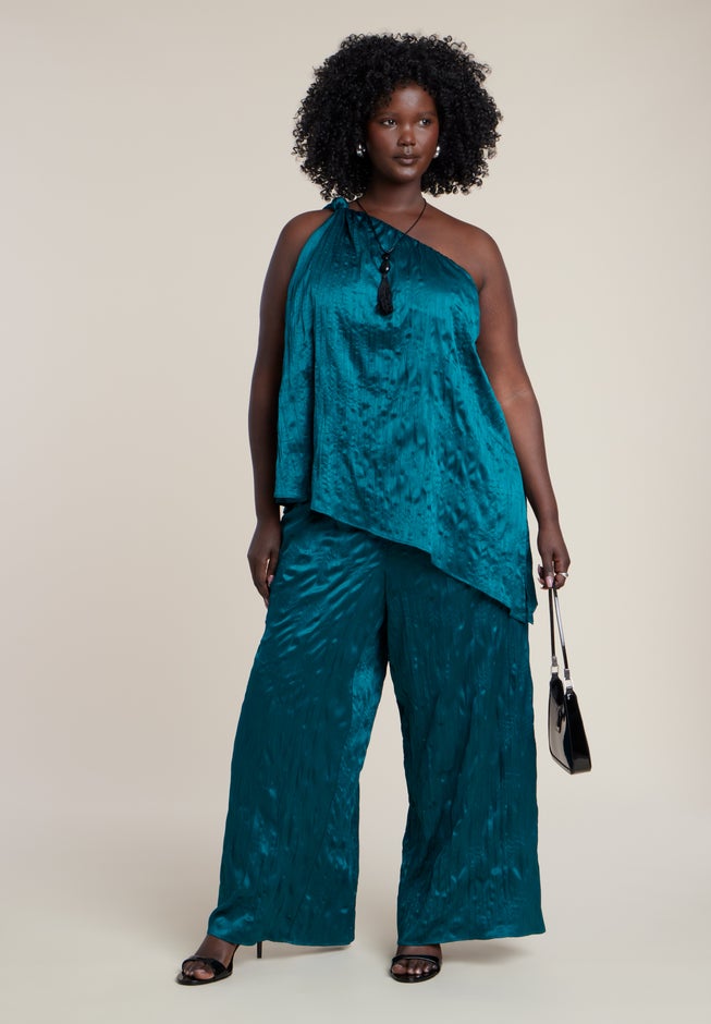 Knotted Asymmetric Crinkle Satin Top image number 4