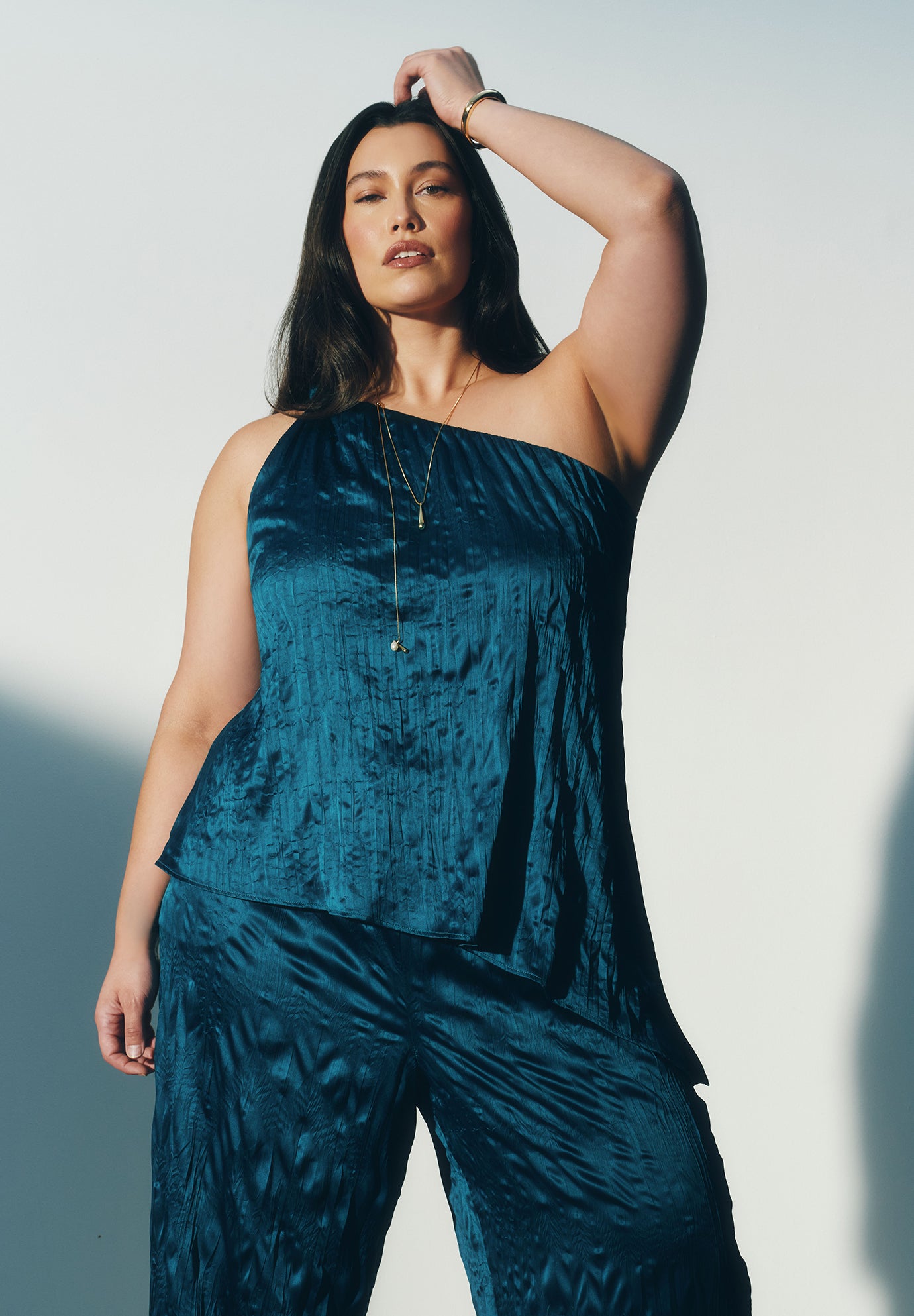 Knotted Asymmetric Crinkle Satin Top image number 0