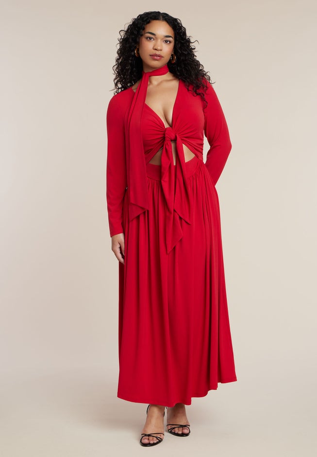 Tie Front Knit Maxi Dress image number 1