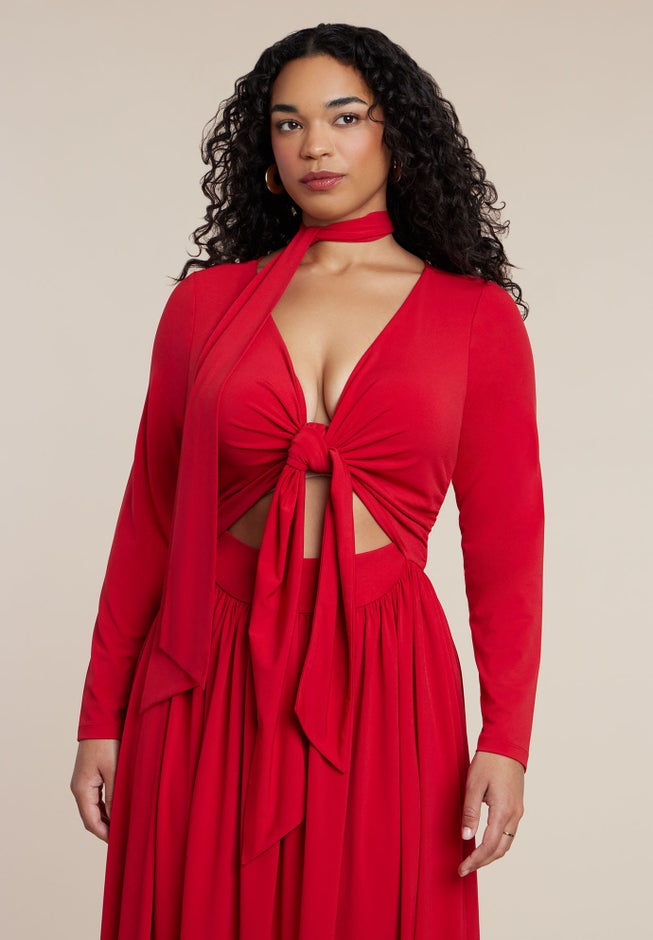 Tie Front Knit Maxi Dress image number 3